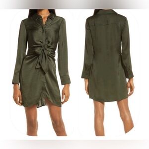 BB Dakota by Steve Madden XL dark olive satin tie waist shirt dress